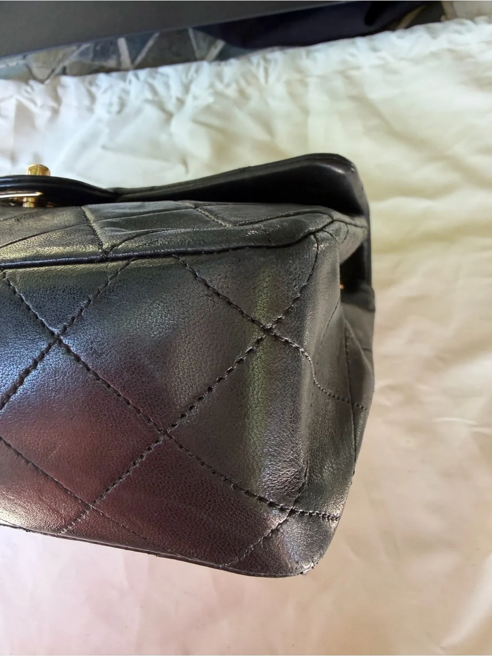Vintage 24k Gold Chanel Classic Small Square Black Lambskin bag w COA